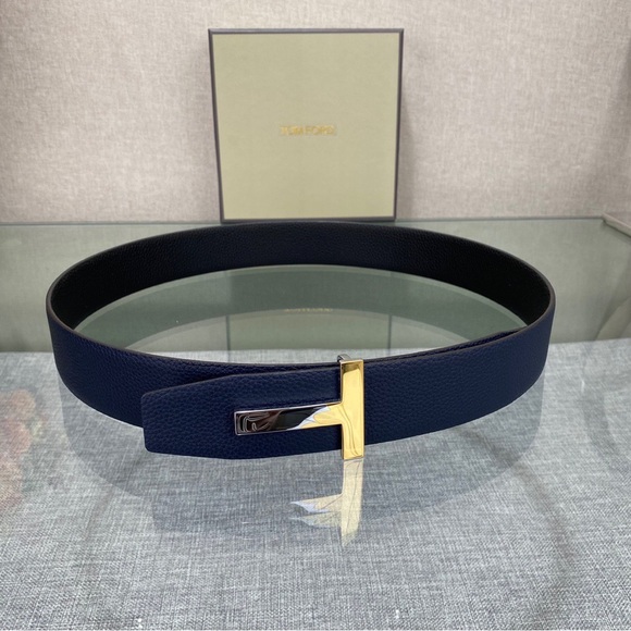Tom Ford Dark Blue Belt with Gold Buckle - Picture 2 of 5